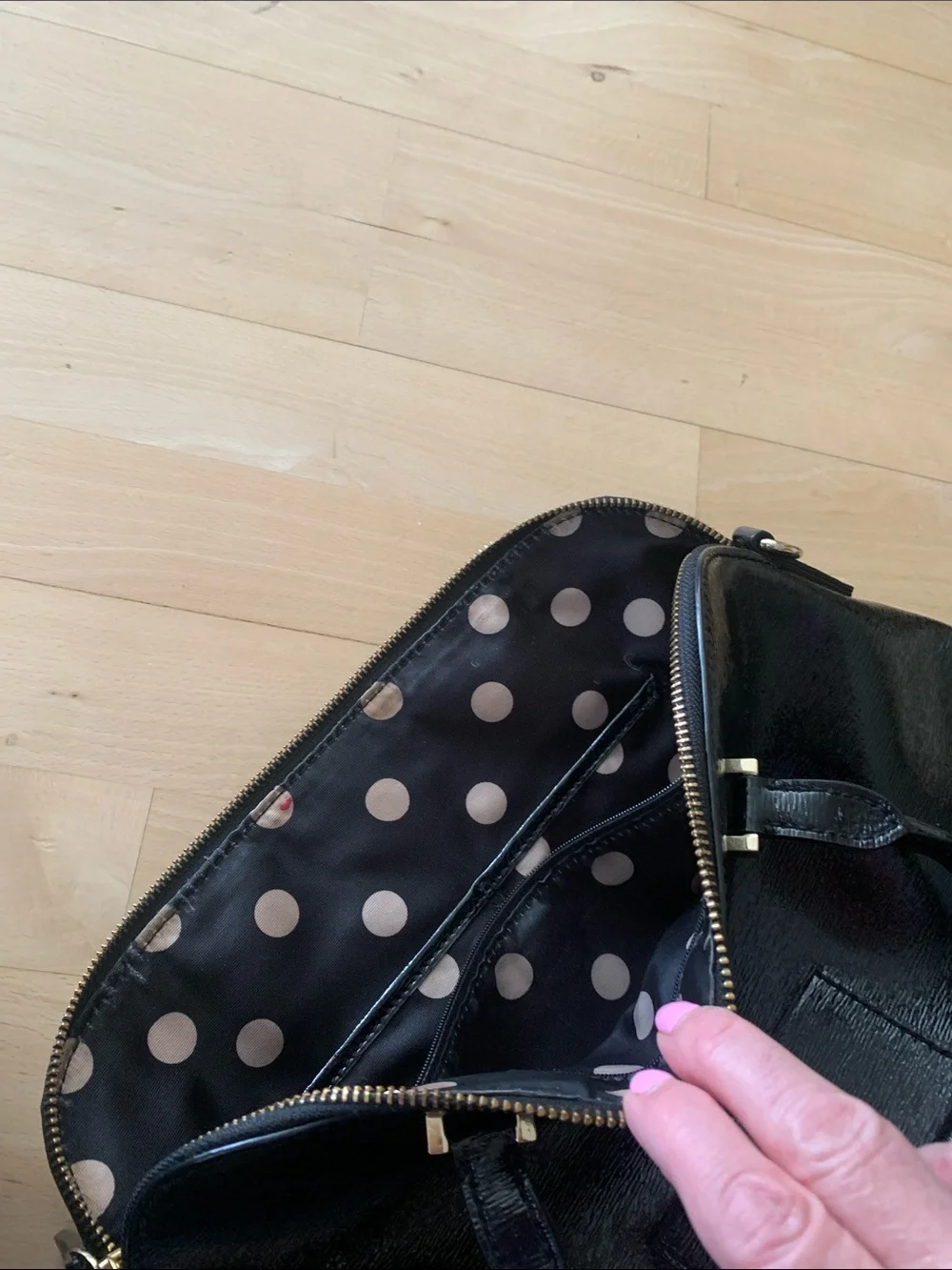 kate spade Black Patent Leather Satchel with Gold Hardware